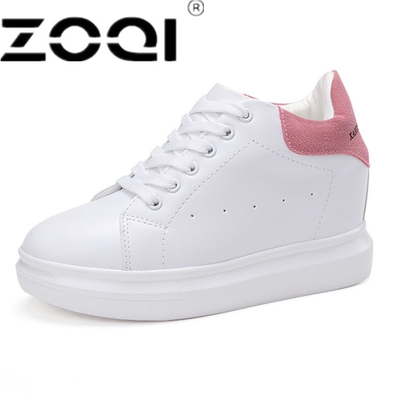 ZOQI Musim Semi Musim Gugur Kulit Asli Sneakers Wanita Putih Sepatu Fashion Renda-Up Platform Sepatu untuk Wanita
