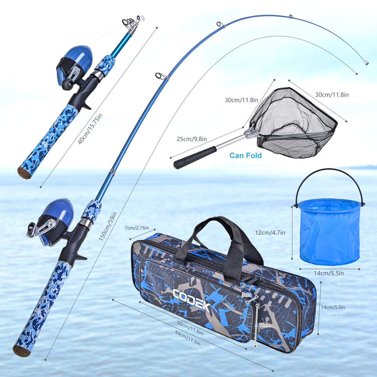 LEO FISHING Spinning Fishing Rod and Reel Combos Set Portable Telescopic  Fishing Pole Set with Full Kits and Carrier Case for Travel Salt and Fresh