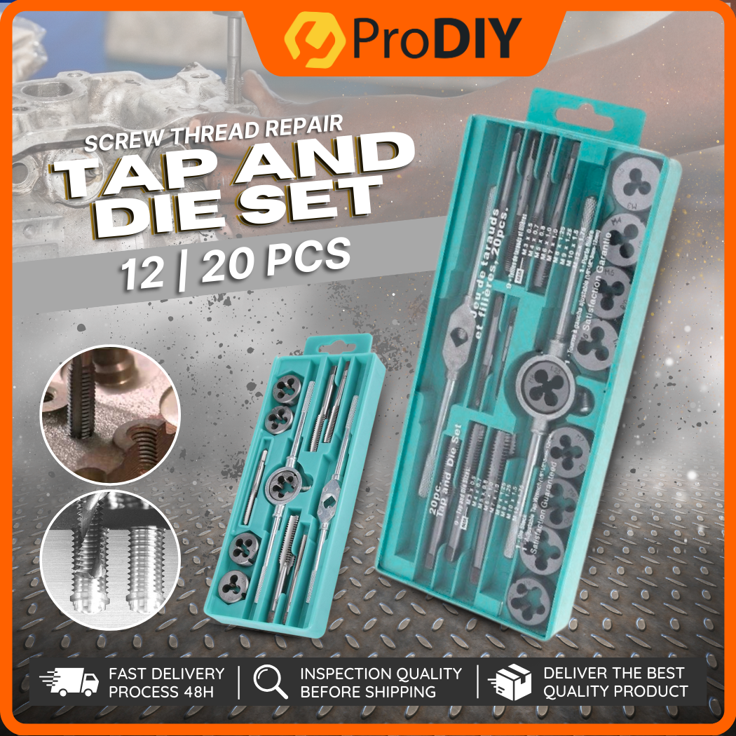 20-Piece Combination Taps & Dies Set M3-M12 – Adjustable Alloy Steel Threading Tool Kit With Storage Case