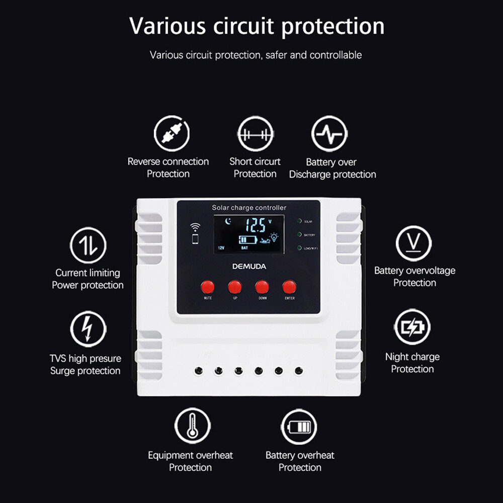 KKmoon Bộ Điều Khiển Sạc Năng Lượng Mặt Trời Thông Minh PWM Thiết Bị Giám Sát Dữ Liệu Thời Gian Thực Điều Khiển Ứng Dụng Điện Thoại Di Động Bộ Điều Khiển 12V/24V Màn Hình LED Cho Pin Lithium Ba Lớp Axit Chì Và Pin Lithium-Iron