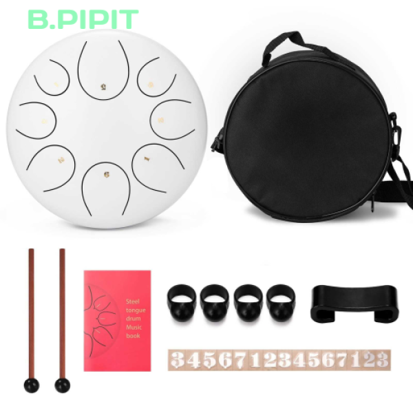 [ B.PIPIT ] 10 inch 8-Tone Steel Tongue Drum Hand Pan Drums with Drumsticks Percussion Musical Instruments (White) Malaysia