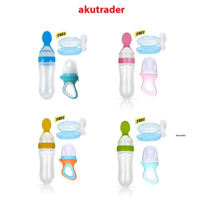 3 in 1 Silicone Baby Squeeze Spoon Food Feeder Bottle + Nipple Fruit Food Feeder Pacifier Combo set