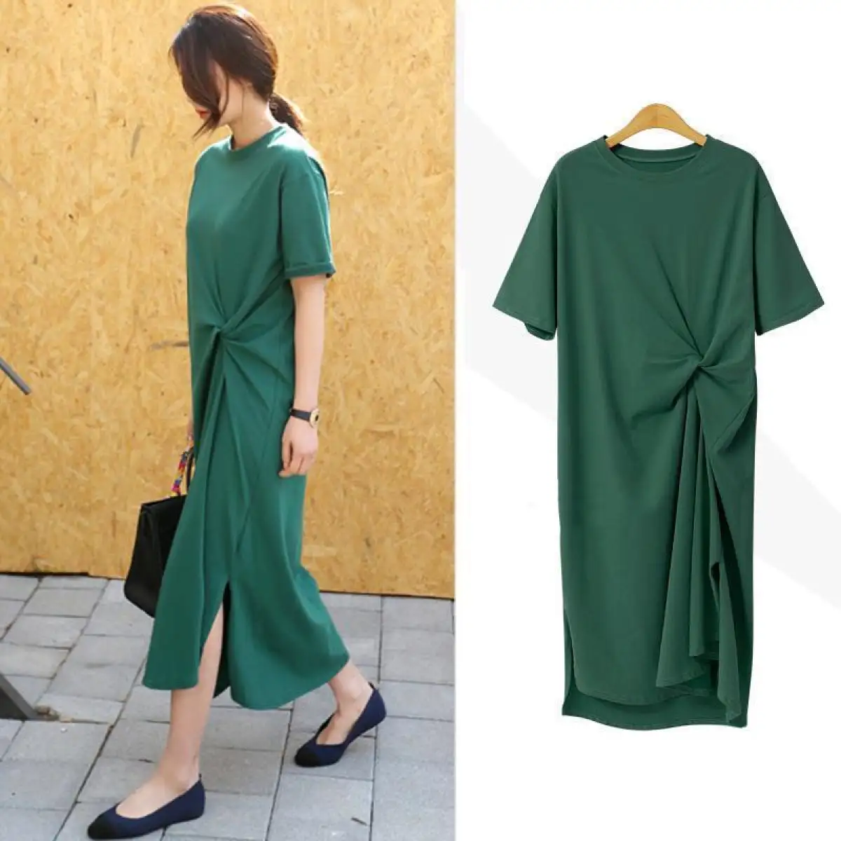 plain green t shirt dress