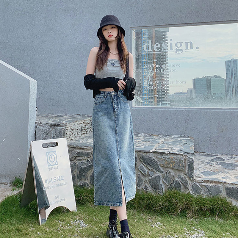 IELGY Chân Váy Denim Lửng Nữ
