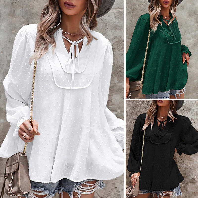 FINAL SALE! Ruffle Tulips- Rhinestone Buttons Long Sleeve Blouse (4 colors) (CLEARANCE OUTLET! Final Sale/No Return/No Exchange!)