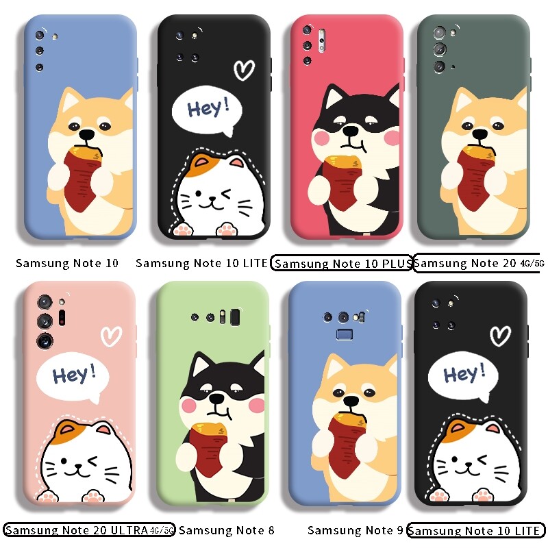 Yiwesan For Samsung galaxy Note 10 LITE Note 10 PLUS Note 20 Note 20 ULTRA Note 8 Note 9 Case with Cartoon Cute dog cat Square Edge Pattern Liquid original Casing Full back Cover Camera Shockproof cases Protection phone Case