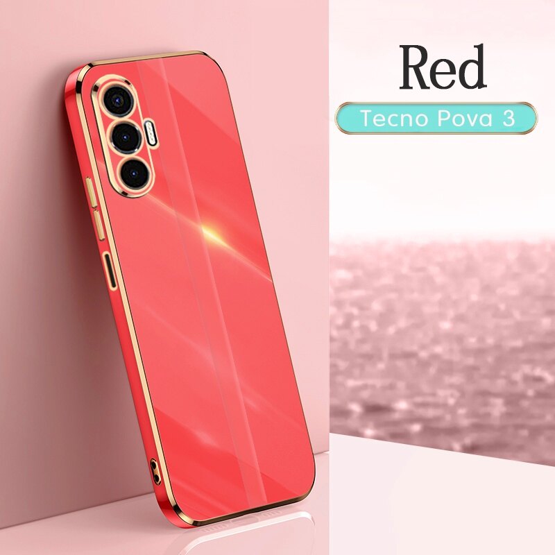 Tecno Pova 3 Case Protective Electroplating Shockproof Case Tecno Pova 3 Casing Cover Silicone TPU Soft Back Cover