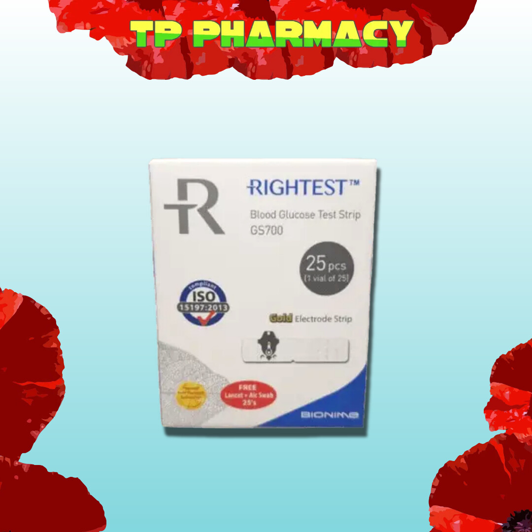 BIONIME RIGHTEST GS700 TEST STRIPS 25'S FOC LANCETS 25'S, ALCOHOL SWABS