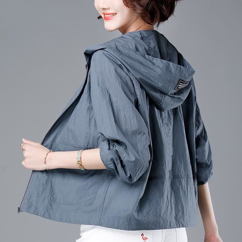 Jacket Women's Fashion All-match Summer Thin Hooded Women's Sun Protection  Jacket Solid Color Basic Chic Ladies Short Jacket Large Size | Lazada  Singapore