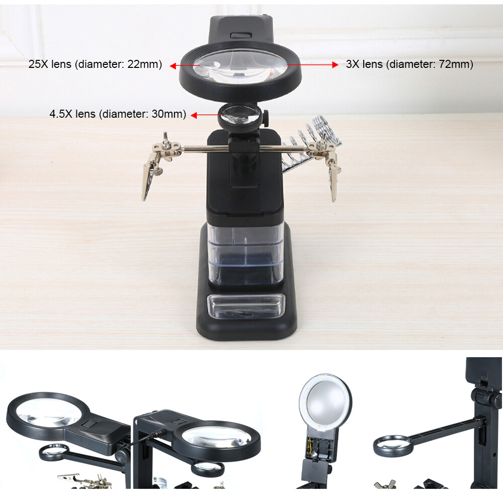 Kính Lúp Hàn Đa Năng Cảm Biến Thông Minh, Đèn LED 3X/4.5X/25X Kính Lúp Để Bàn Đế Hàn Cổng USB Dụng Cụ Sửa Chữa Kính Lúp