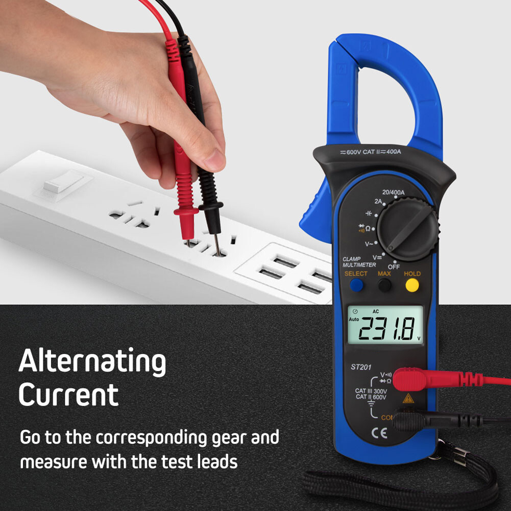 ST201 Automatic Digital Clamp Meter Current Multimeter DC/AC Voltage Resistance Diode Tester