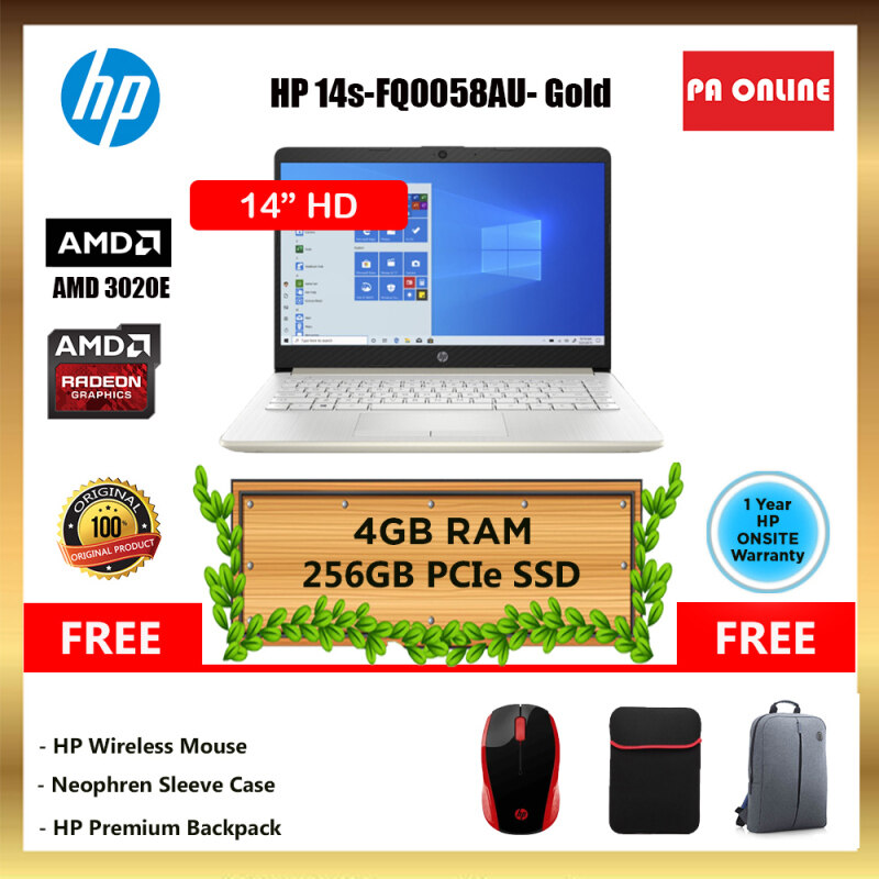 HP 14S-FQ0058AU - AMD 3020E /4GB-8GB RAM /256GB SSD /14 HD LED /AMD Radeon Graphic /Win 10 /1 Year Malaysia