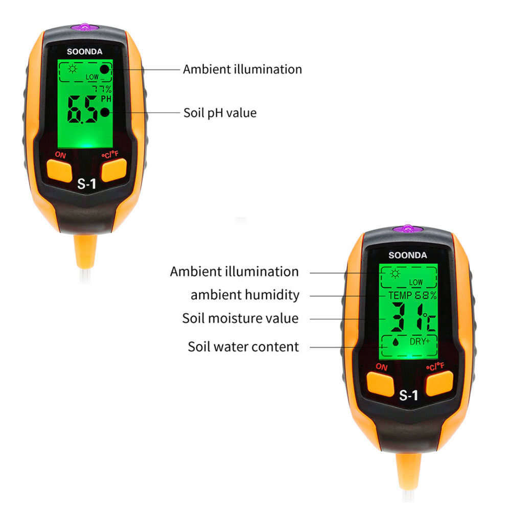 Smart Sensor 4-in-1 Soil Tester Multifunctional Soil Detector Moisture Meter pH Meter Temperature Moisture Sunlight Intensity PH Tester