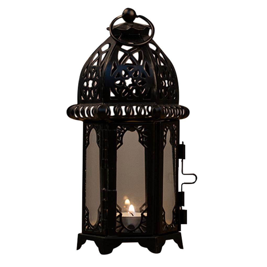 Glass Crystal Moroccan Candlestick Metal Hollow Candle Holder Home Coffee Shop Decoration Iron Hanging Candle Lantern