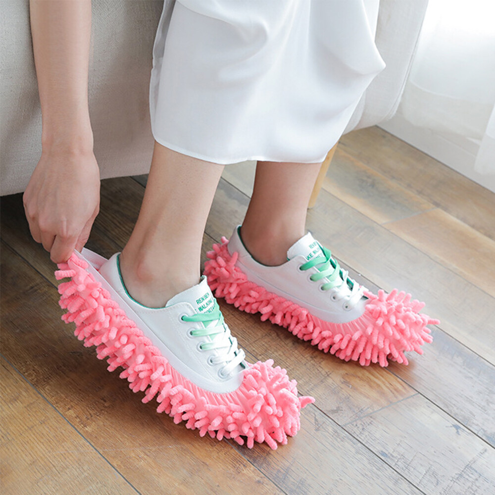 A Pair Chenille Reusable Shoe Covers, Cleaning Microfiber Lazy Floor Slippers, Multifunctional Floor Dust Removal Shoe Covers, Replaceable Cleaning Dust Removal Mop