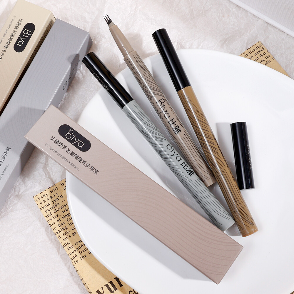 Waterproof Multi-purpose Liquid Eyebrow Pencil 4 Points Matte Black Eyeliner Eyebrow Pen