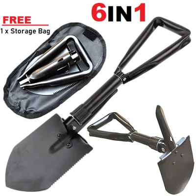 6 IN 1 Foldable Shovel Pry Hoe Pickaxe Saw Home Garden Outdoor Emergency Camping Hiking Military Folding Spade