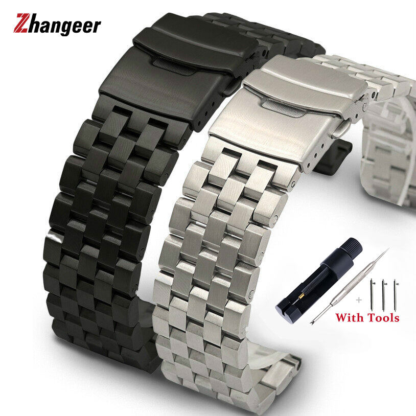 zhangeer 26mm 24mm 22mm 20mm 18mm Quick Release Watch Band Premium Solid Stainless Steel Watch Bracelet Straps Compatible With Gear S3 Men Women Black/Silver Double Safety Buckle WristBand