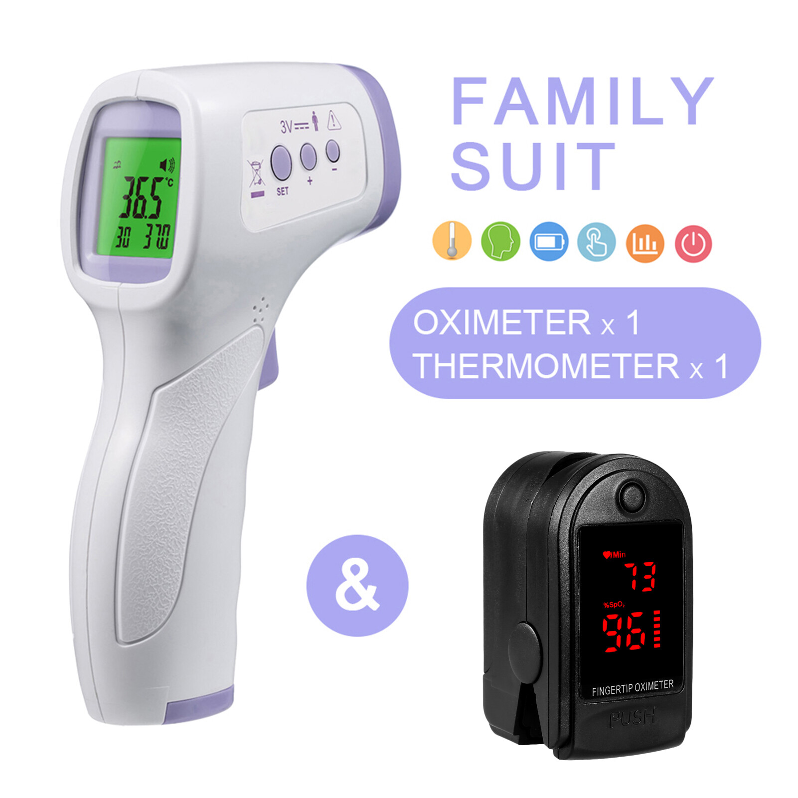 Smart Sensor Digital Forehead Ther-mometer Non-contact Infrared Therm-ometer and Digital Fingertip Pulse O-ximeter