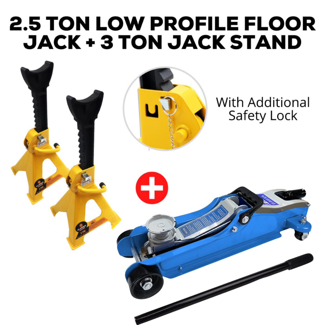 KUOKI 2.5 Ton Low Profile Floor Jack ( Black / Grey ) + 2 pcs ...