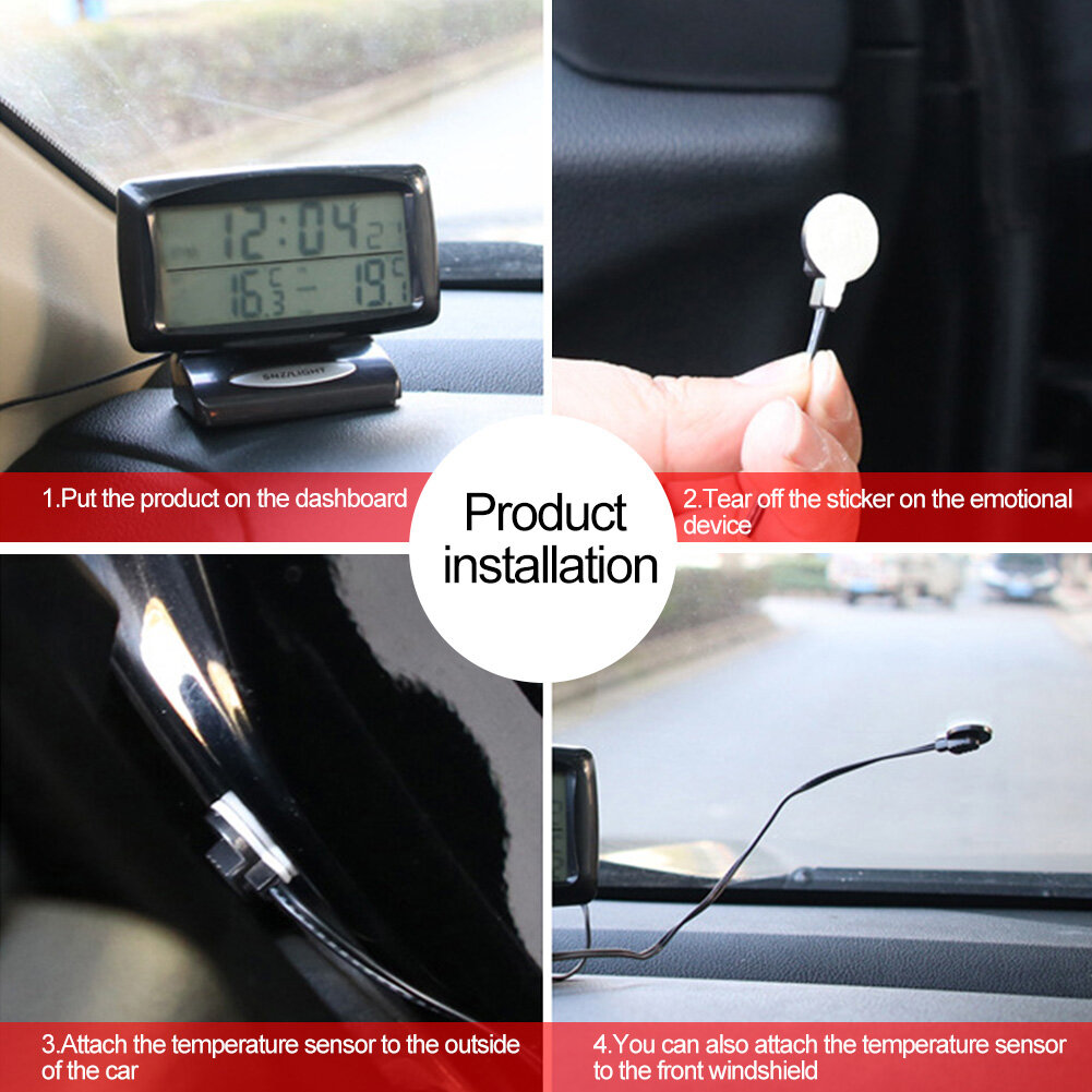 JaneDream Car Thermometer Digital Alarm Clock Auto Temperature Gauge Backlight Electronics Accessories