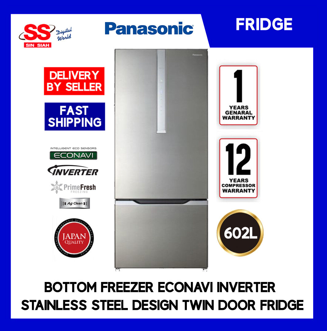 【 DELIVERY BY SELLER 】 Panasonic NR-BY608XS 602L Bottom Freezer Econavi Inverter Stainless Steel Design Twin Door Fridge