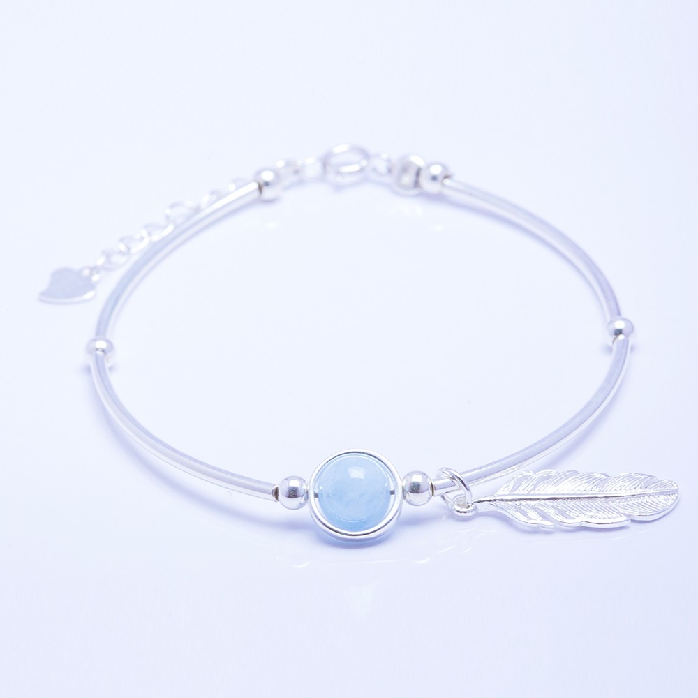 Ancarat - vòng tay bạc ngũ hành đá phong thủy aquamarine - vd03