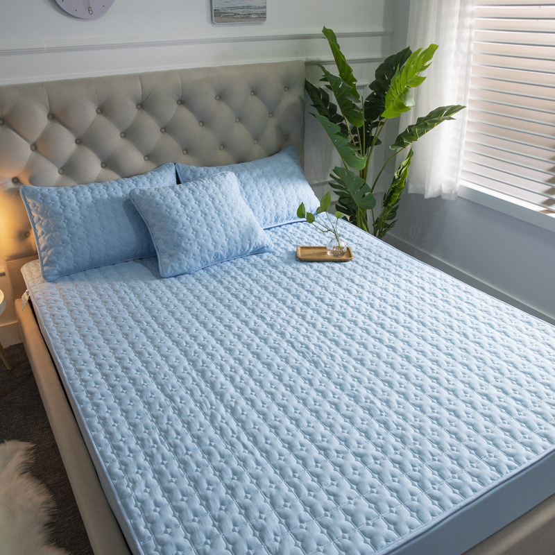 (Special Size)Solid Color Quilted Breathable Fiteed Bed Sheet Mattress Protector Cover Four Seasons Bedspread