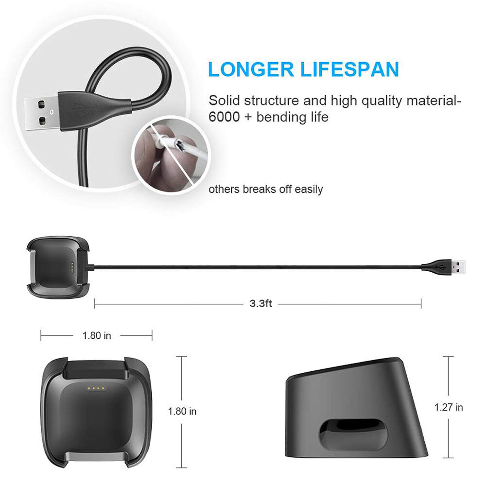 Bộ Sạc Tương Thích Với Fitbit Versa/Versa Lite (Không Dành Cho Versa 2/Versa 3), Đế Sạc Cáp USB Thay Thế Đồng Hồ Thông Minh Versa/Versa Lite/Versa SE, Dây Sạc Điện Chắc Chắn 3Ft