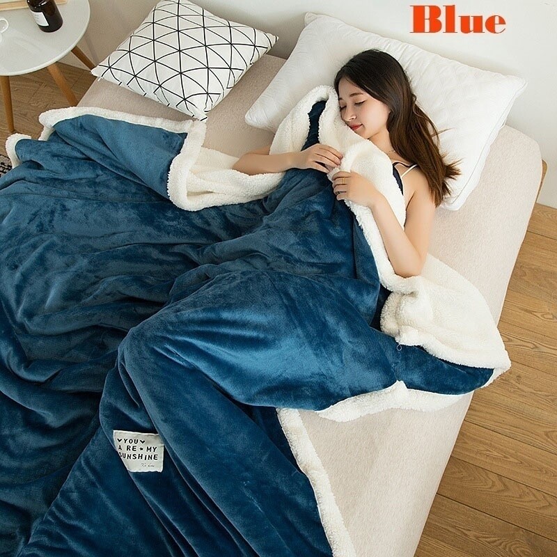 Chăn Vải Flanen Nhung Lông Cừu Hai Lớp Siêu Mềm Chăn Giường Đệm Cỡ Queen King