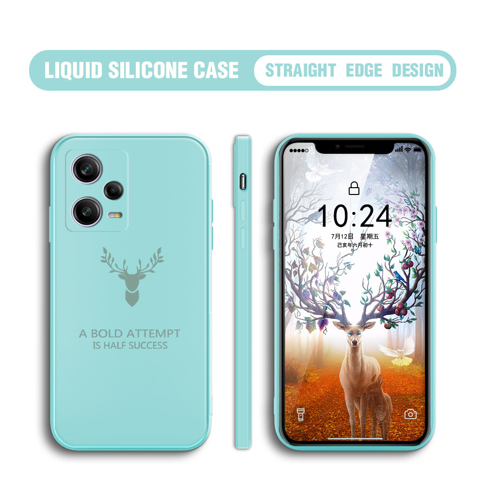 Hontinga Casing Case For Xiaomi Redmi Note 12 Pro 5G Case Square Original Liquid Soft Silicone Deer Reindeer Full Cover Camera Protection Cases Back Cover Phone Casing Softcase