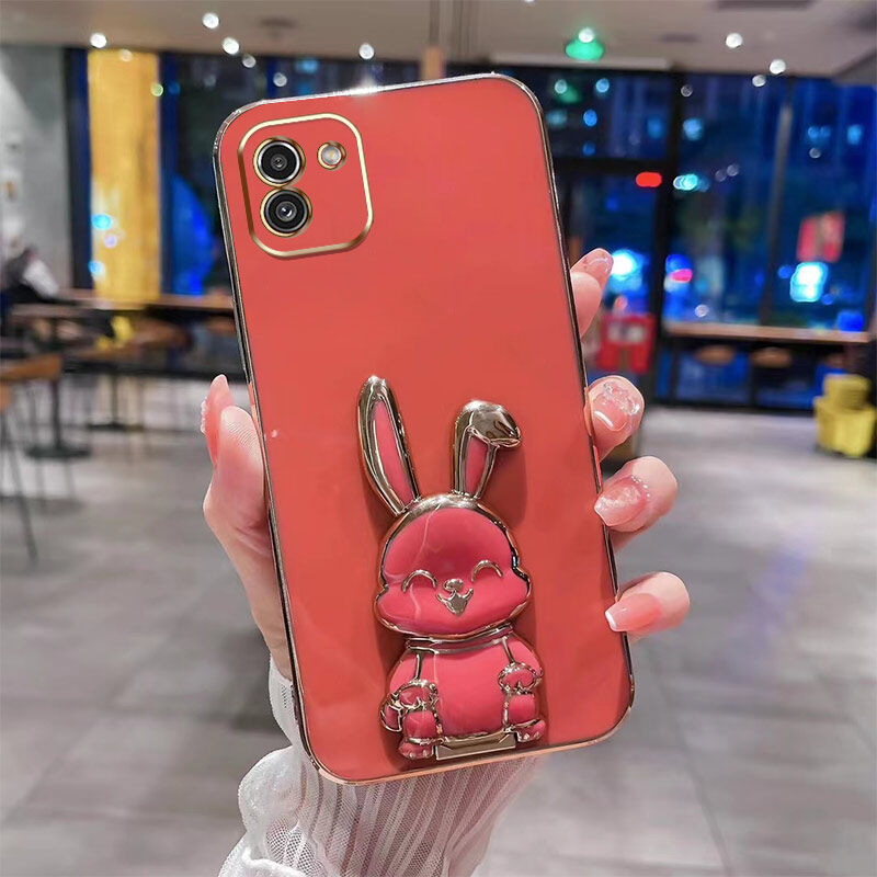 YBDดีไซน์ใหม่สำหรับ Samsung A03 A03 Core เคสแกนหรูหรา3D สเตอริโอขาตั้งกระต่ายไฟฟ้ายิ้มเคสโทรศัพท์เรียบแฟชั่นน่ารักเคสนิ่ม