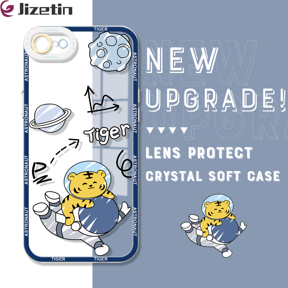 Jizetin Phone Case Casing For iPhone 6 6S 6S Plus iPhone 7 7 Plus 7+ iPhone 8 8+ 8 Plus Case Original Shockproof Cartoon Astronaut Crystal Case Full Cover Camera Protection Transparent Soft Phone Casing