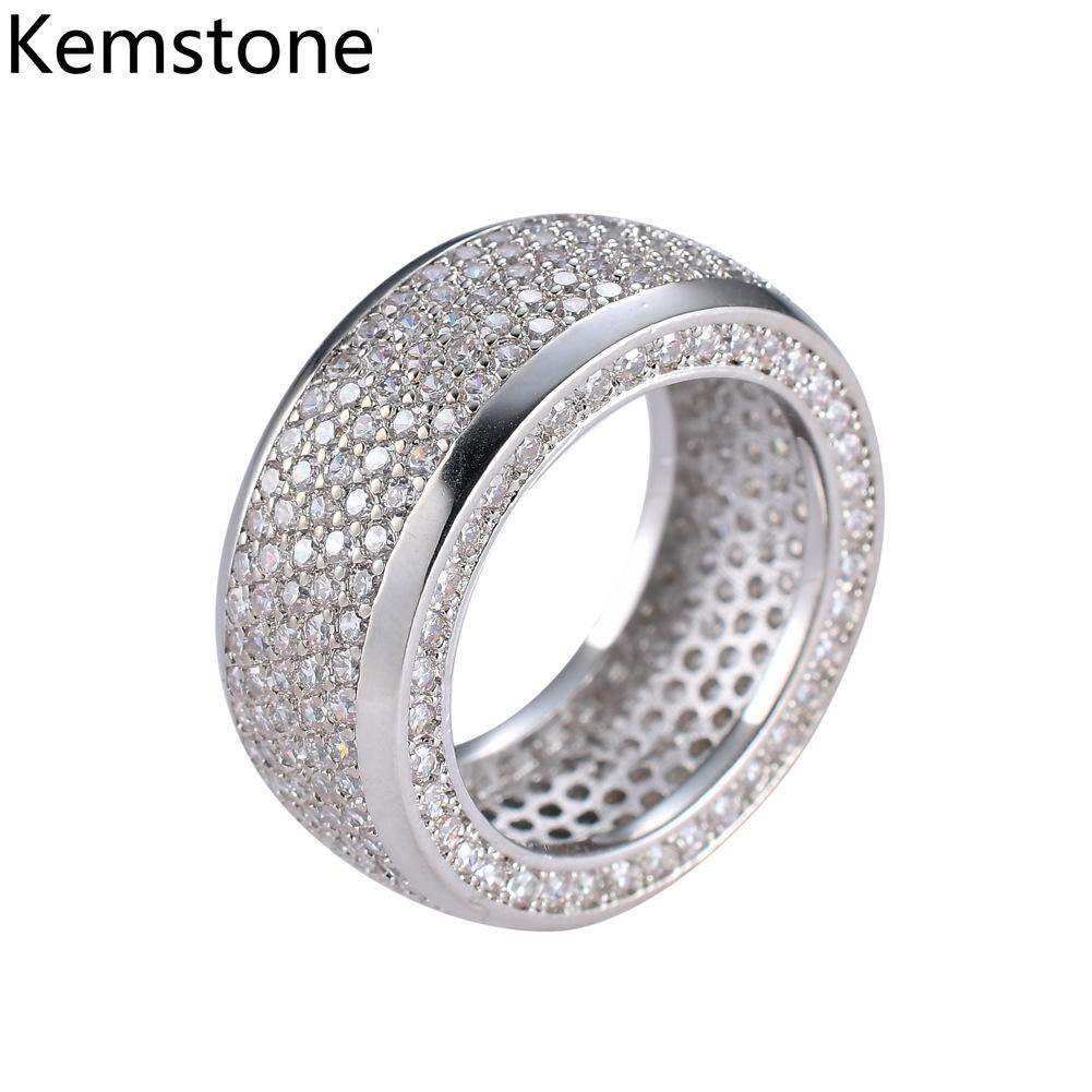 Kemstone Hip Hop Copper AAA Cubic Zirconia Gold Silver Plated Ring Men's Jewelry Gift