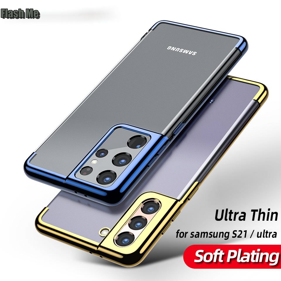 For Samsung Galaxy S21 Ultra 5g Phone Case Transparent Plated Luxury Ultra Thin Cover for Galaxy S21 Note 20 Ultra S21 Plus Case