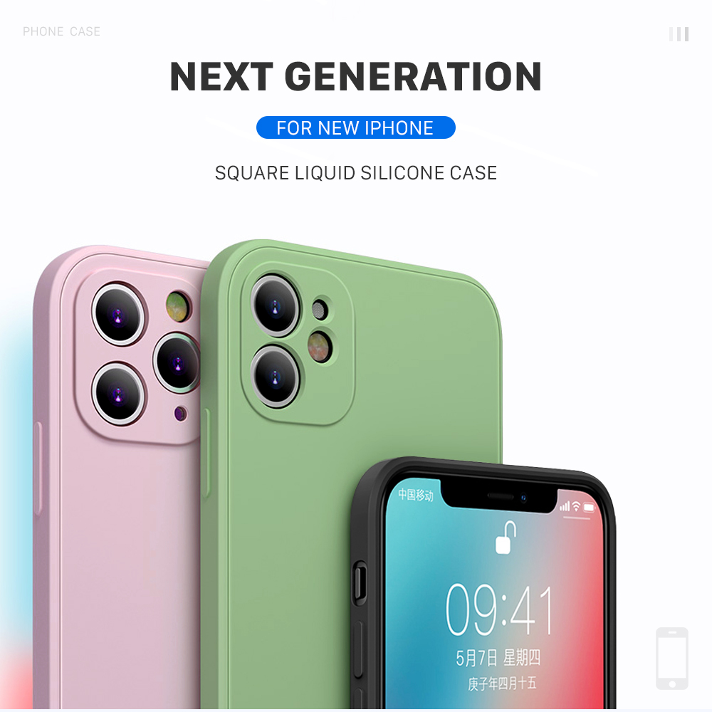 For Apple iPhone 6/6S 6 Plus/6S Plus Soft Original Square Liquid Silicone Phone Casing Full Cover Camera Shockproof Protection Rubber Case