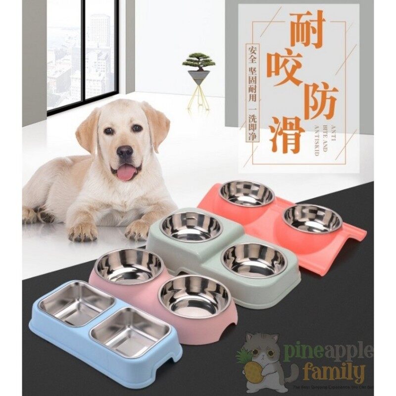 Bộ 2 Bát Đựng Thức Ăn Đôi Bằng Thép Không Gỉ Cho Mèo Và Chó