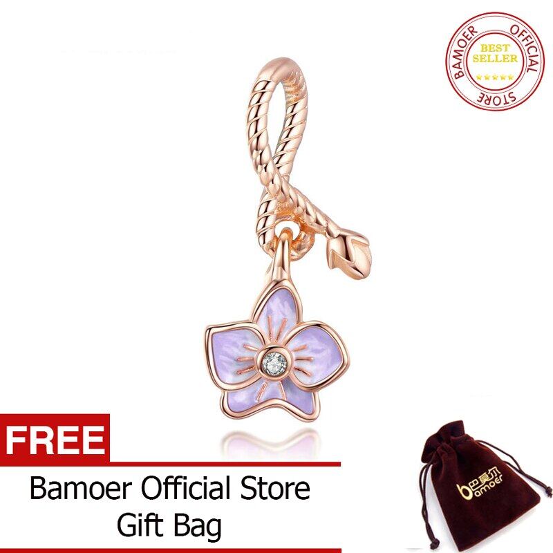 BAMOER Authentic 925 Sterling Silver Phalaenopsis Pendant Charm for Original Silver Bracelet or Necklace Silver Jewelry BSC287