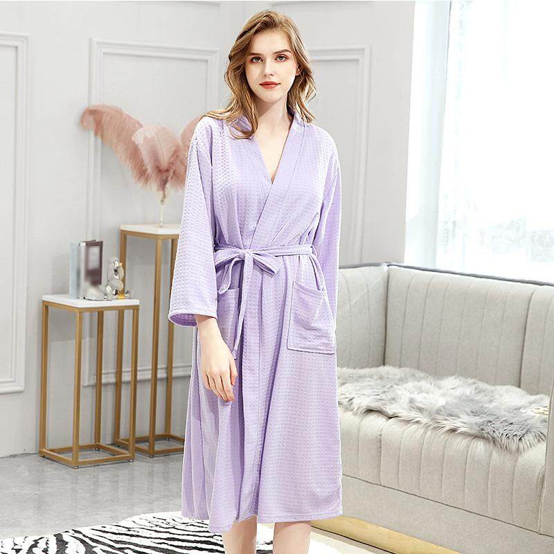 Womens MENS Cotton Night Robe Sleepwear Waffle Bathrobe Spa Shower Robe Loose