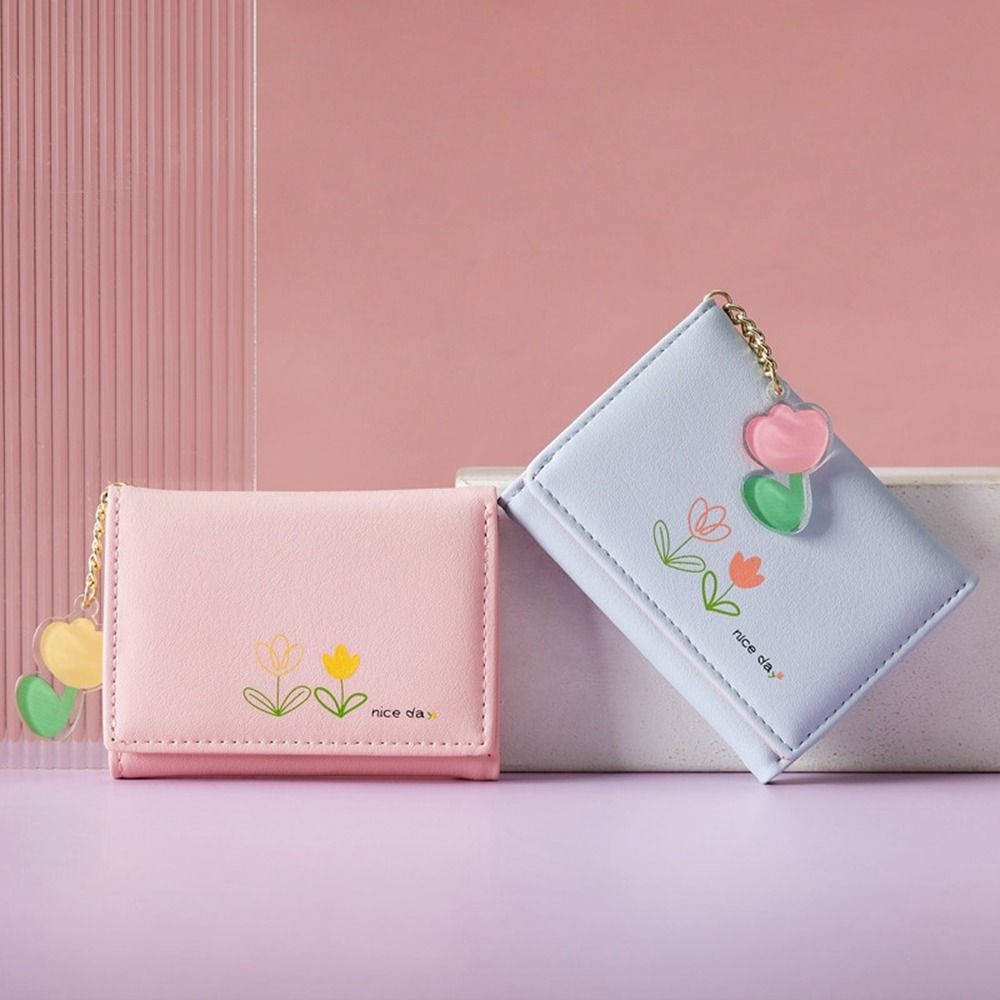 GYYT Túi Ví Cầm Tay Họa Tiết Hoa Tulip Kẹp Tiền Nhiều Ngăn Đa Năng Túi Gấp Gọn Ví Nữ Nhiều Ngăn Đựng Thẻ Ví Đựng Tiền Xu Ngắn Kẹp Thẻ Tín Dụng