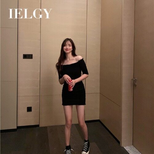 IELGY Sexy one shoulder slim dress French retro high waist a-line skirt women