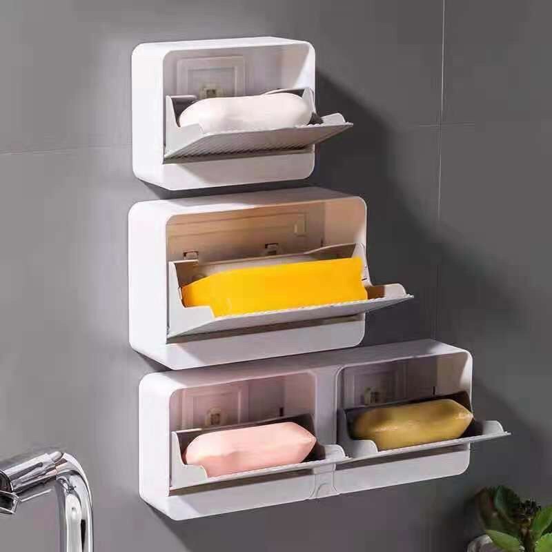 Soap Dish draining double compartment soap holder punch-free soap box
