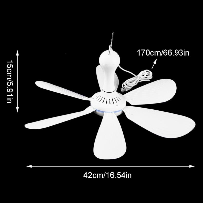 Quạt Treo Trần 6 Cánh Chạy Bằng USB, Quạt Treo Trần Có Điều Khiển Từ Xa Thời Gian Treo 4 Tốc Độ Dùng Cho Lều Cắm Trại Trên Giường