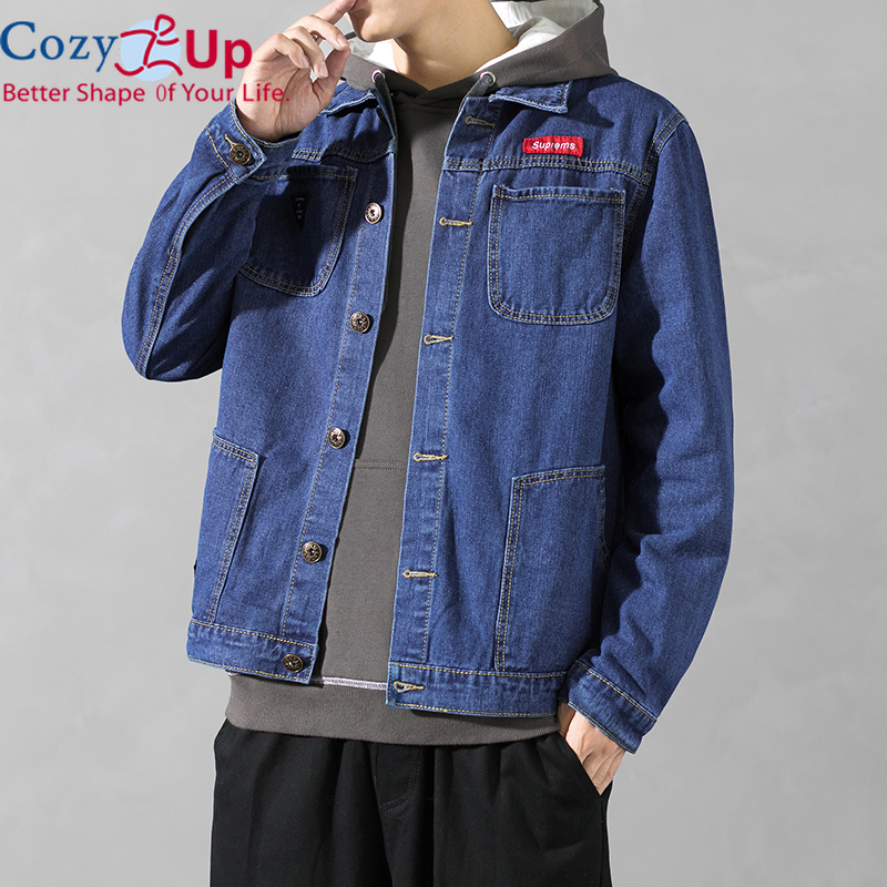 Cozy Up Long-sleeved Denim Jackets Men Slim Solid Color Lapel Multi-pocket