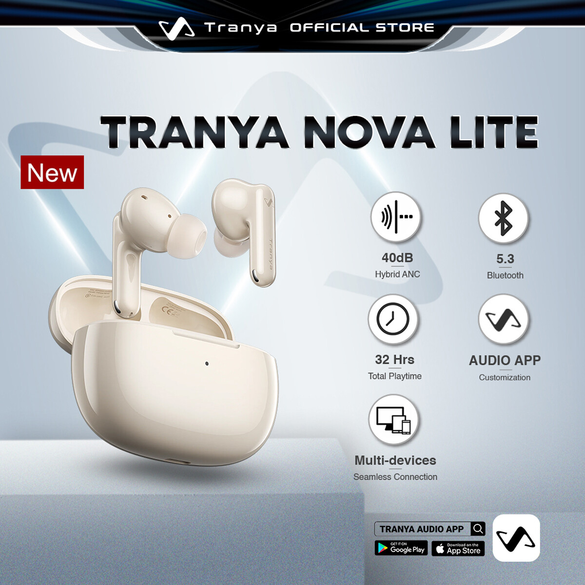 Tranya Nova Lite Hybrid Noise Cancelling True Wireless Bluetooth - Main Image