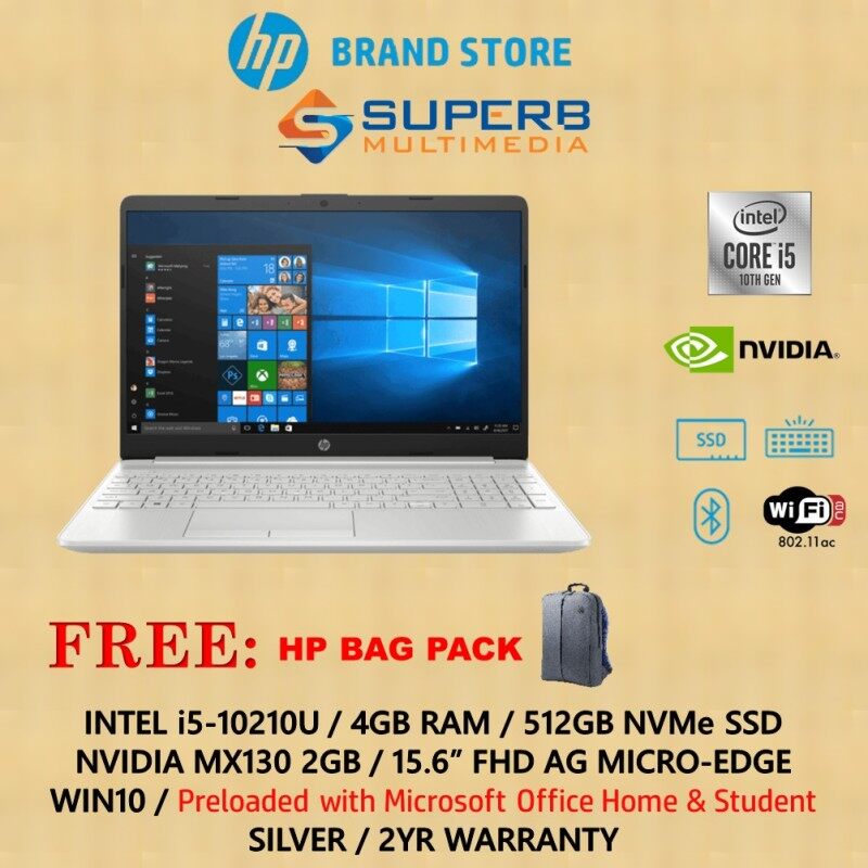 HP Notebook - 15s-du1075tx laptop (i5-10210U, 4GB, 512GB SSD, MX130 2GB, Win10, Silver, OPI) Malaysia