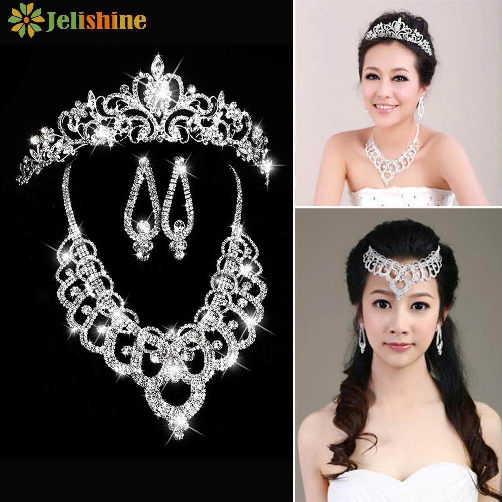 Jelishine Thanh Lịch Sang Trọng Kim Cương Giả Dây Chuyền + Bông Tai + Thái Bộ Tiệc Cưới