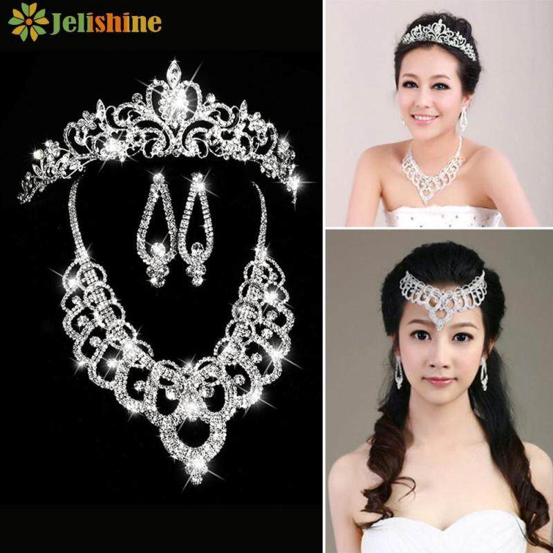 Jelishine Thanh Lịch Sang Trọng Kim Cương Giả Dây Chuyền + Bông Tai + Thái Bộ Tiệc Cưới