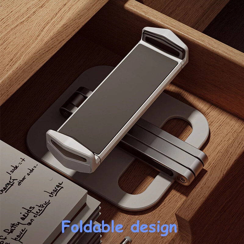 JDB Foldable Tablet Stand Three Shaft Design Bracket Multi Angle Adjustable Tablet Support Desktop Aluminum Hands Free Cell Phone Holder for iPhone iPad Air Mini Pro 4-13 inch