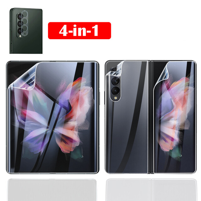 KISSCASE 4-in-1 Hydrogel Film for Samsung Z Fold5 5G Fold3 Fold2 Front Back Soft Film Zfold5 Screen Protector Cover for Galaxy Z Fold 5 5G Protection Screen Film & Front Film & Back Film & Lens Film